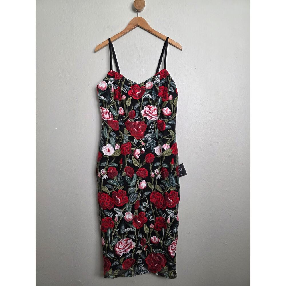 NWT Lulus Notorious Refinement Black Multi Embroidered Lace-Up Midi Dress XL - Picture 5 of 15